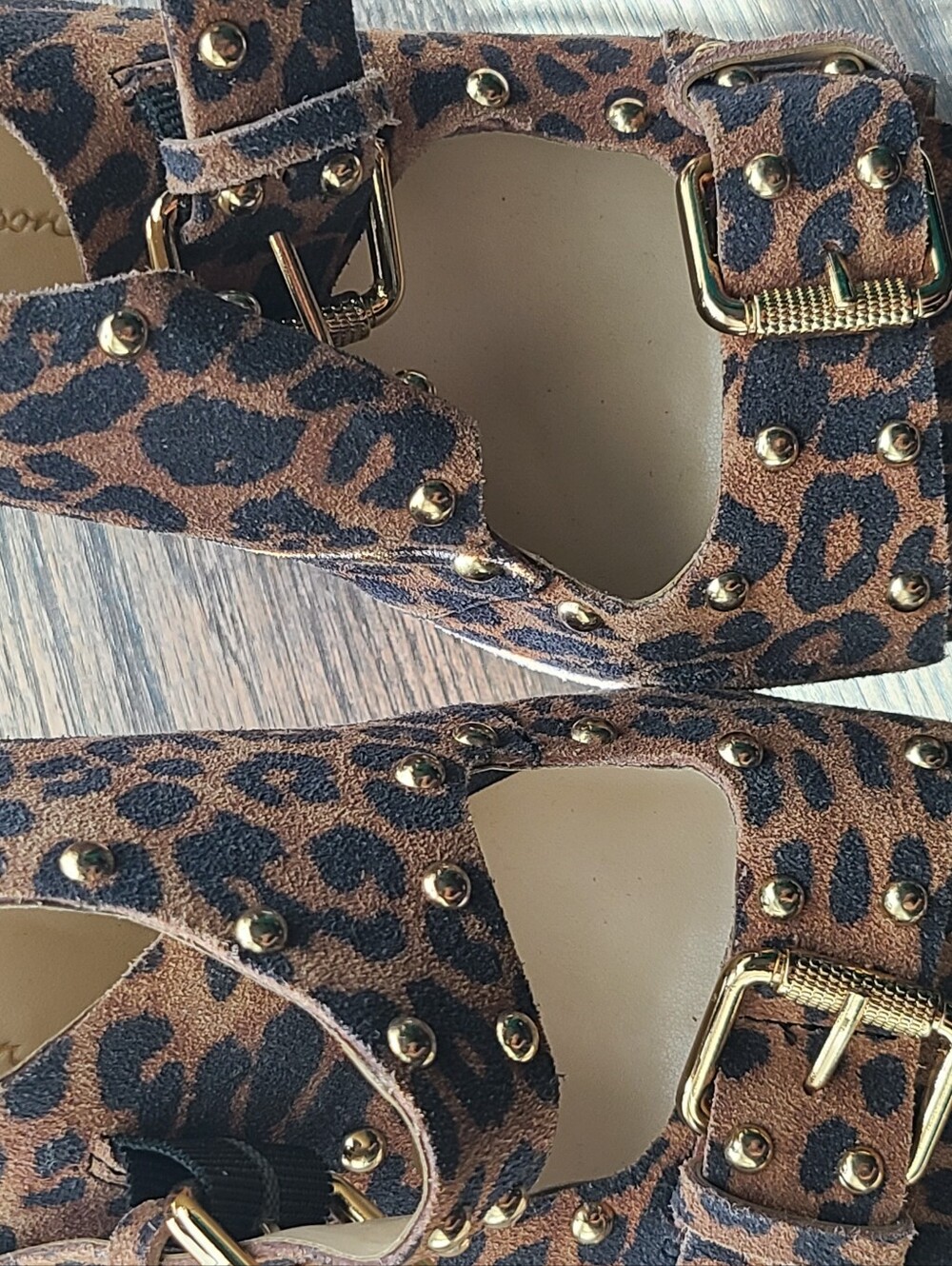 Jessica Simpson Tymina studded leopard print suede wedge sandals - Size 9 - Picture 5 of 16